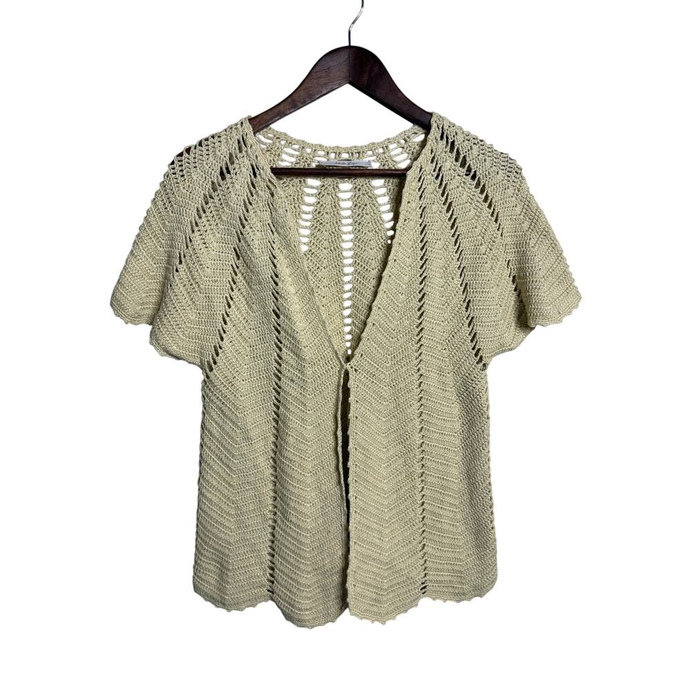 Abeille Ligne Butter Yellow Crochet Openwork Boho Short Sleeve Cardigan S